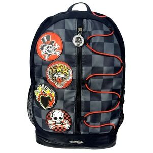 Ed Hardy Backpack Black Check Patches Backpack New